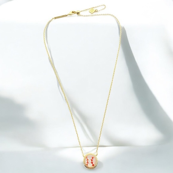 Kendra Scott Baseball Gold Short Pendant Necklace in Ivory Mother-of Pearl.NWOT - Picture 6 of 9